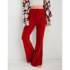Aerie Womens M Groove-On Pants Ribbed Velour Flare Stretch Cozy Lounge Pull On